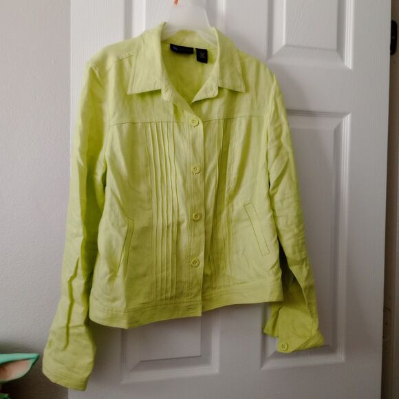 Relativity Green 100% Linen Long Sleeve Button Up Shirt L Women's - Picture 1 of 4